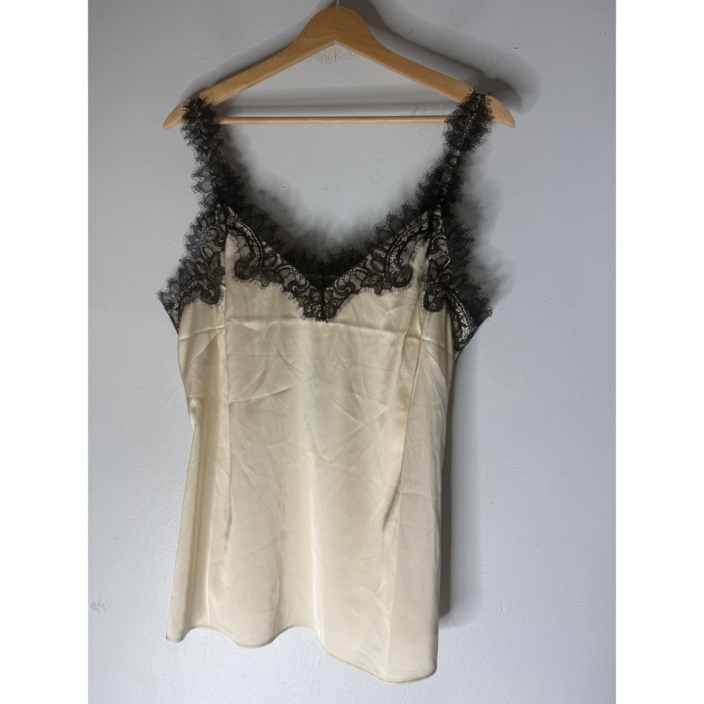 White House Black Market Lace Cami Whitecap Gray Black Trim Satin Top 570398936